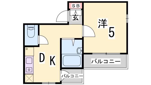 アメニティ東神戸(1DK/2階)の間取り写真