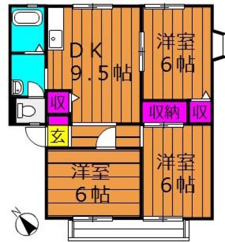 サンビレッジスカイバレーB(3DK/1階)の間取り写真