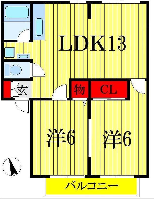 グランメールサイドI(2LDK/2階)の間取り写真