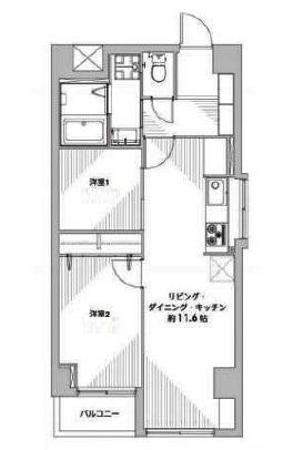 フドウ八丁堀ハイツ(2LDK/4階)の間取り写真