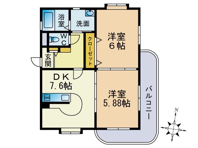 マ・テール城南(2DK/3階)の間取り写真