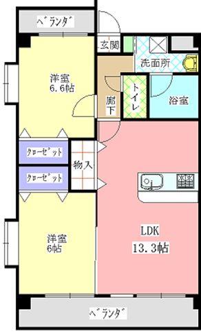 パセオ白砂II(2LDK/2階)の間取り写真