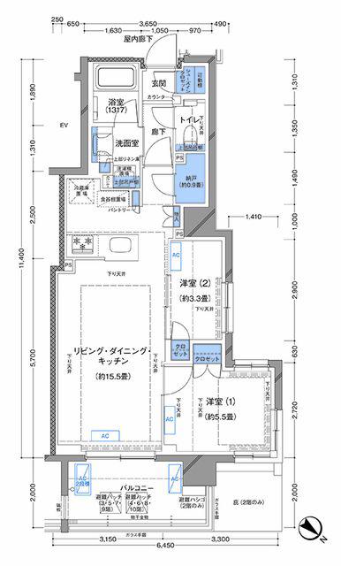 ラティエラ横濱大通公園(2LDK/9階)の間取り写真