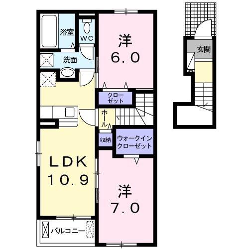 アージュ ベル A(2LDK/2階)の間取り写真