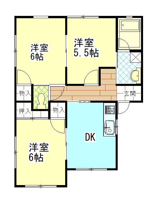 ネオハイツ西七日町B棟(3DK/2階)の間取り写真