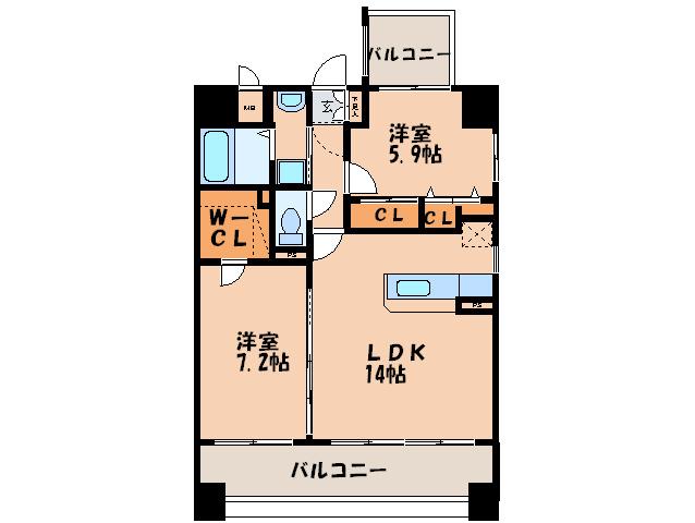 セゾンドール・貝塚(2LDK/15階)の間取り写真