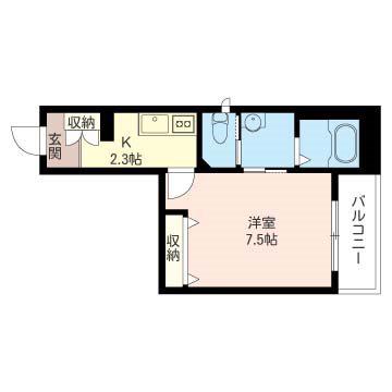 プロスペラール市川(1K/2階)の間取り写真