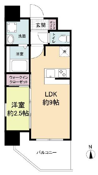アドバンス難波ラシュレ(1LDK/5階)の間取り写真