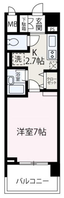 グランディール(1K/4階)の間取り写真