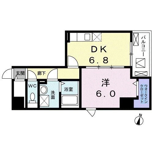 インテルノ芦花(1DK/3階)の間取り写真