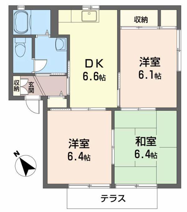 スカイヴィレッジ H棟(3DK/1階)の間取り写真