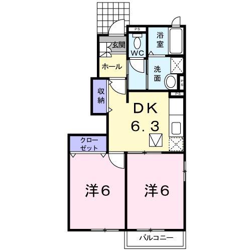 カーサ六番館(2DK/1階)の間取り写真