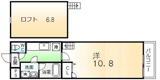 フジパレス堺老松町II番館(1K/2階)の間取り写真