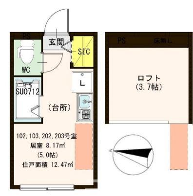 ハーモニーテラス志茂III(ワンルーム/1階)の間取り写真