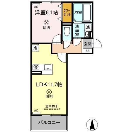 メセタ A棟(1LDK/3階)の間取り写真