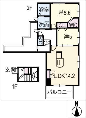 ヘーベルメゾン一宮(2LDK/2階)の間取り写真