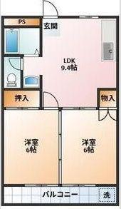 シャトータナカ(2DK/1階)の間取り写真