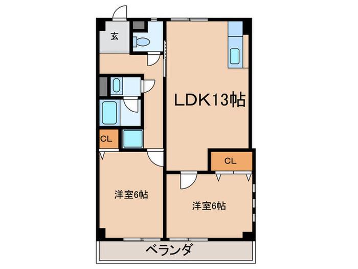 シャトー池花(2LDK/2階)の間取り写真