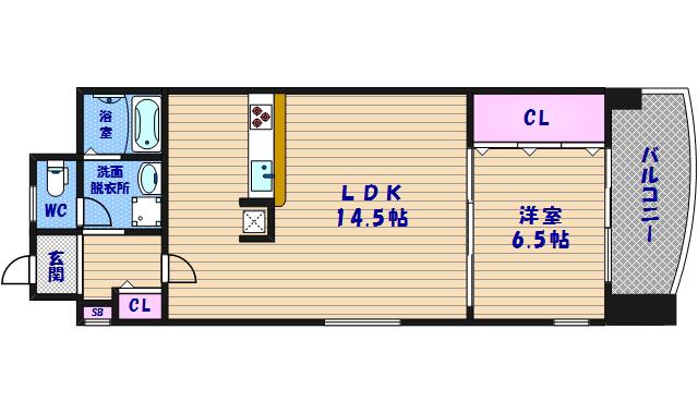 ハピネス上六(1LDK/4階)の間取り写真