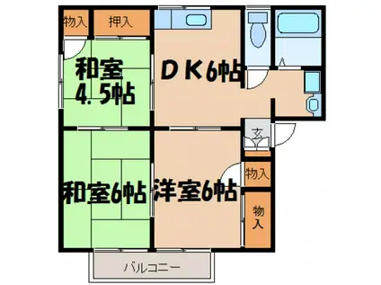 プレジール鳥井原B棟(3DK/1階)の間取り写真