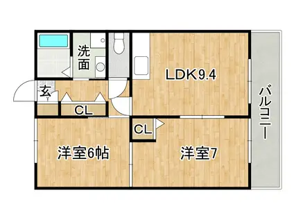 スクールビュー赤間(2LDK/2階)の間取り写真