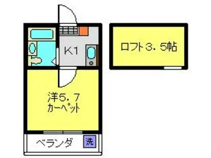 ヴィラ・ヤマナカII(1K/2階)の間取り写真