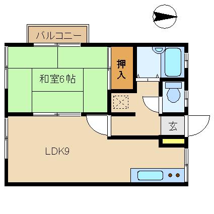 フラワー藤(1LDK/2階)の間取り写真