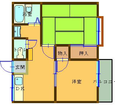 ハイツ輿石(2K/1階)の間取り写真