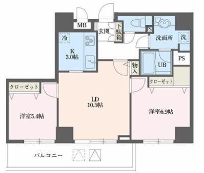 ドゥーエ横浜駅前(2LDK/18階)の間取り写真