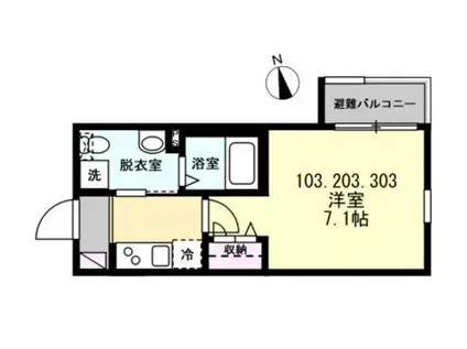 ベイルーム横須賀衣笠フロント(1K/2階)の間取り写真