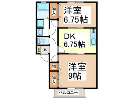 ハイカムール篠ノ井(2DK/2階)の間取り写真