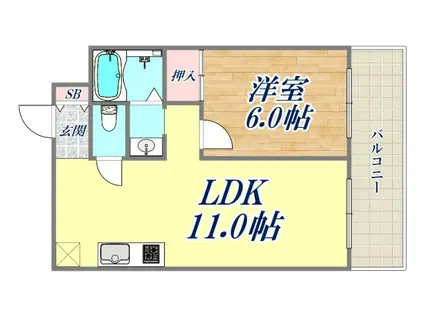 ベルエア―武庫之荘(1LDK/1階)の間取り写真