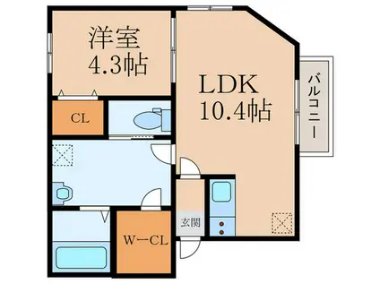 ILUSION下曽根(1LDK/2階)の間取り写真