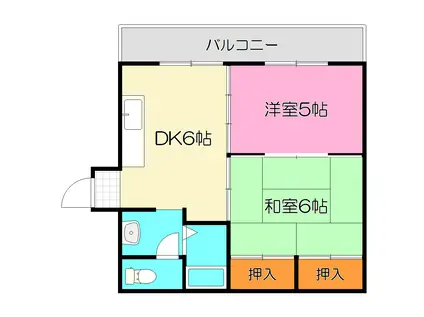 三京ビル(2DK/6階)の間取り写真