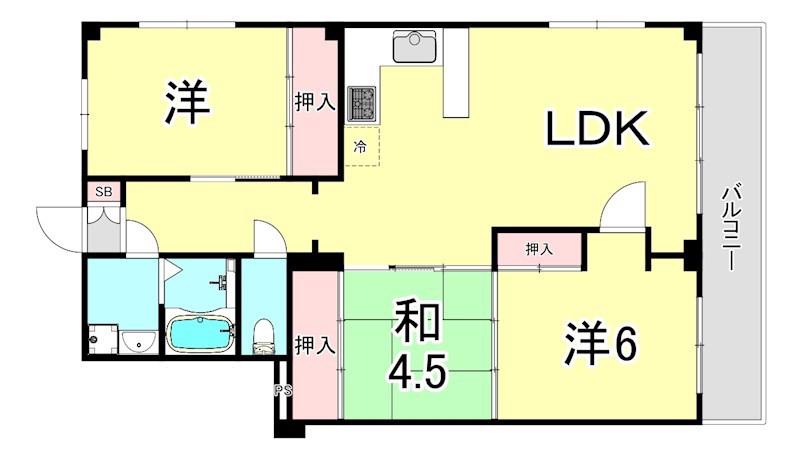 ドゥエリング北夙川(3LDK/2階)の間取り写真