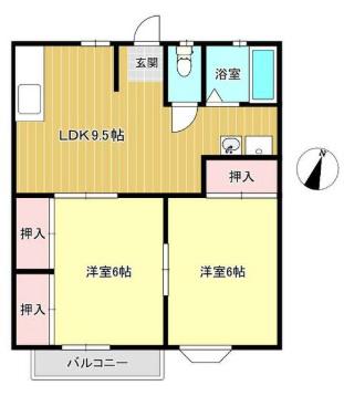 グランボヌールOKAMOTO(2DK/2階)の間取り写真