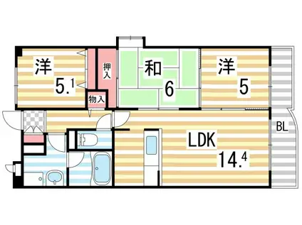 ミカド21(3LDK/2階)の間取り写真