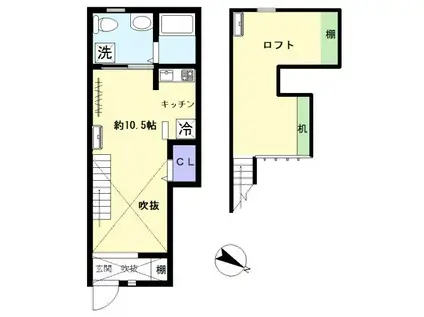 ＪＲ総武線 平井駅(東京) 徒歩4分 2階建 築18年(1LDK/1階)の間取り写真