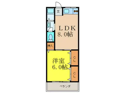 モンピエスF(1LDK/3階)の間取り写真