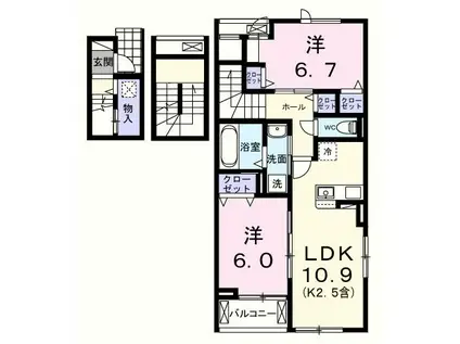 フェリス ソレアードIII(2LDK/3階)の間取り写真