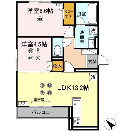 D-ROOM半道橋(2LDK/3階)の間取り写真