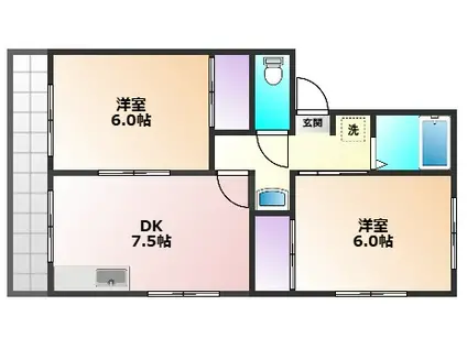 シャトルホワイト(2DK/1階)の間取り写真