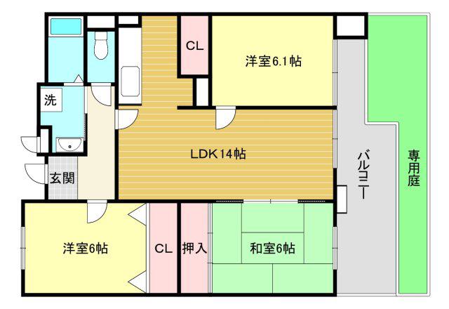 ルネスボヌール(3LDK/1階)の間取り写真