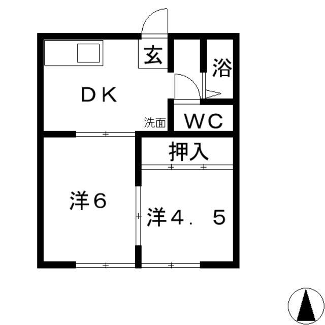 グリーンヒルズ A棟(2DK/2階)の間取り写真