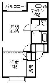 ゆかりハイツ(1LDK/3階)の間取り写真