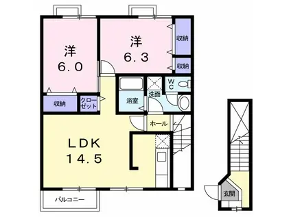 ハッピースクエアー I(2LDK/2階)の間取り写真