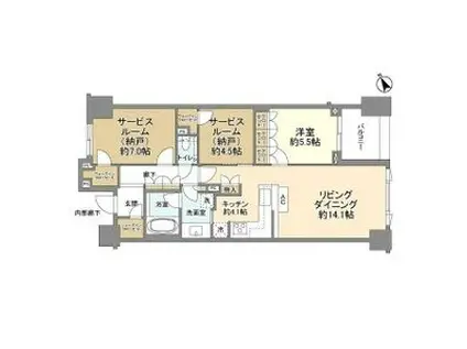 ミッドガーデン赤坂氷川(1SLDK/2階)の間取り写真