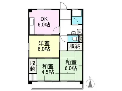 サンセットヒルズII(3DK/1階)の間取り写真