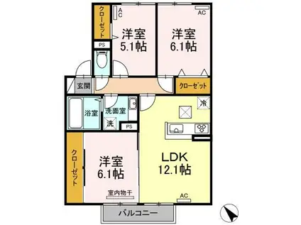 レガーミ中央(3LDK/1階)の間取り写真