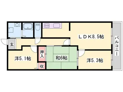 ハピネス見野(3LDK/5階)の間取り写真